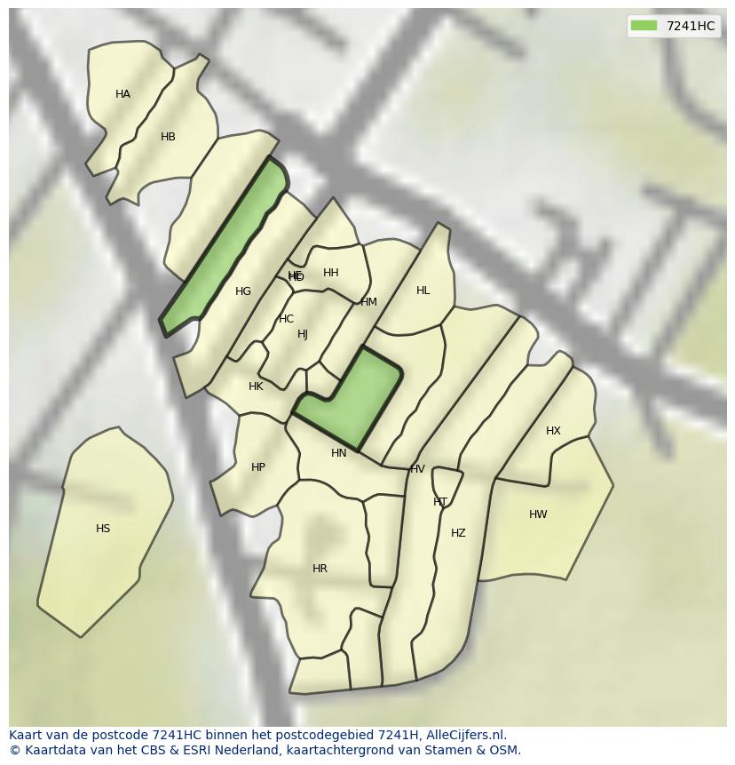 Afbeelding van het postcodegebied 7241 HC op de kaart.