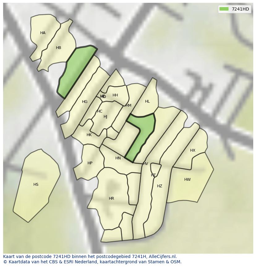 Afbeelding van het postcodegebied 7241 HD op de kaart.