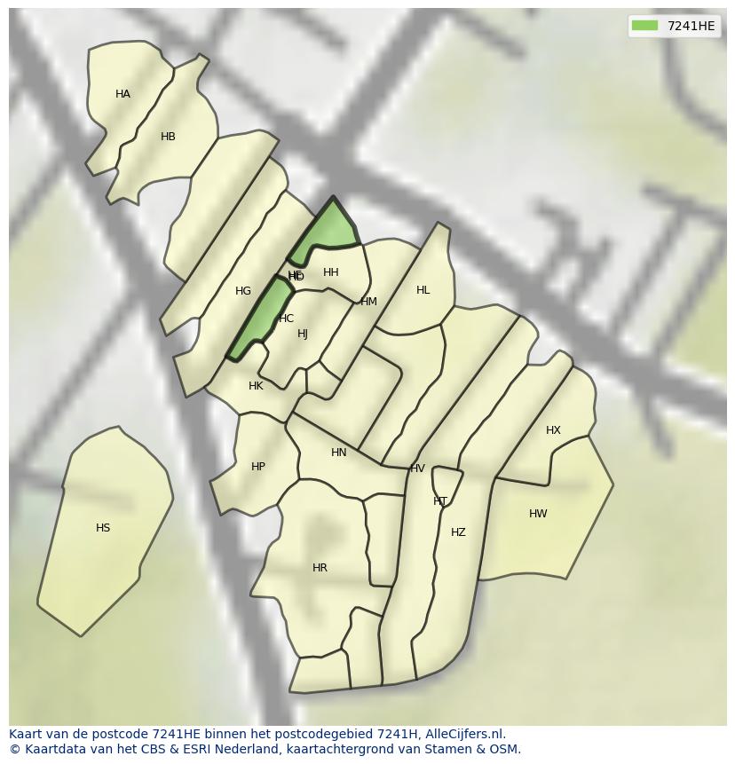 Afbeelding van het postcodegebied 7241 HE op de kaart.