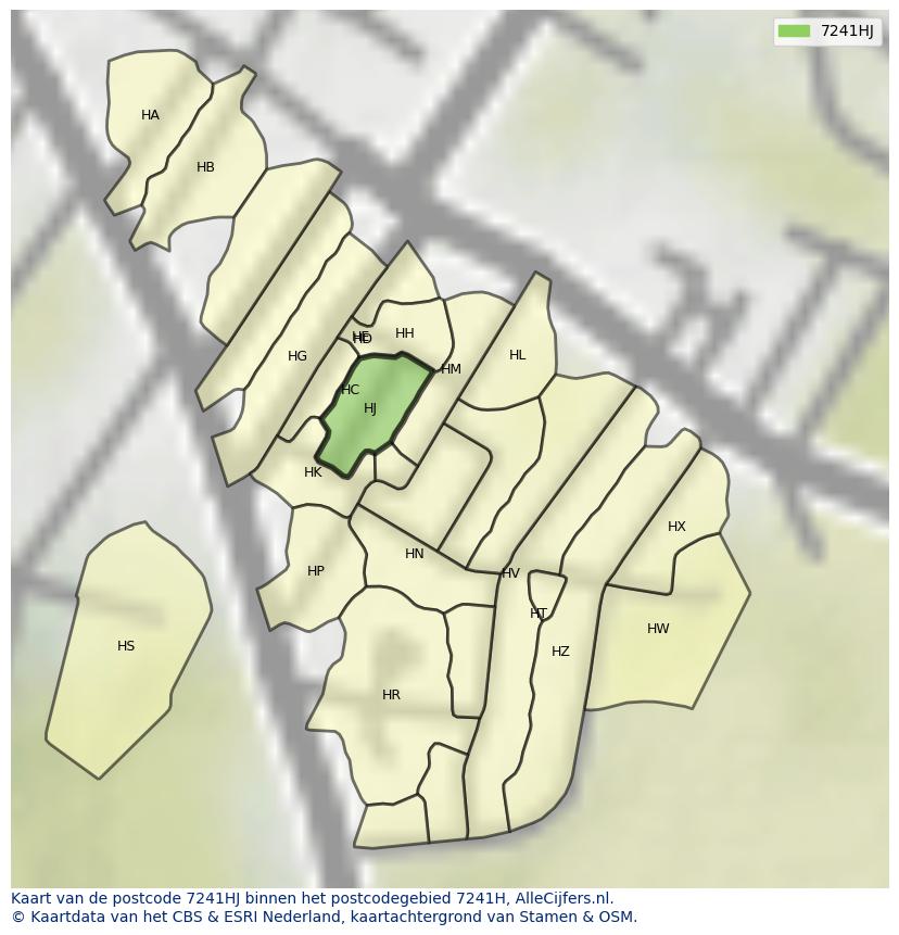 Afbeelding van het postcodegebied 7241 HJ op de kaart.