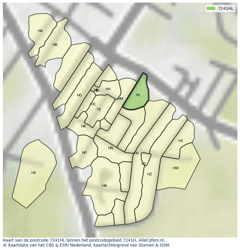 Afbeelding van het postcodegebied 7241 HL op de kaart.