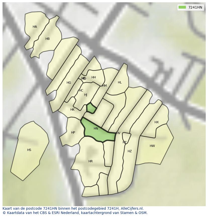 Afbeelding van het postcodegebied 7241 HN op de kaart.