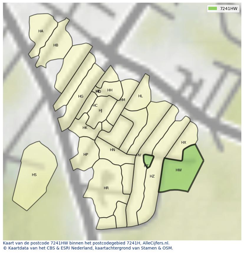 Afbeelding van het postcodegebied 7241 HW op de kaart.