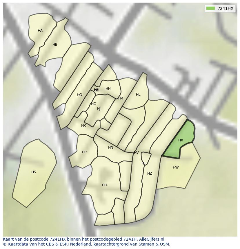 Afbeelding van het postcodegebied 7241 HX op de kaart.