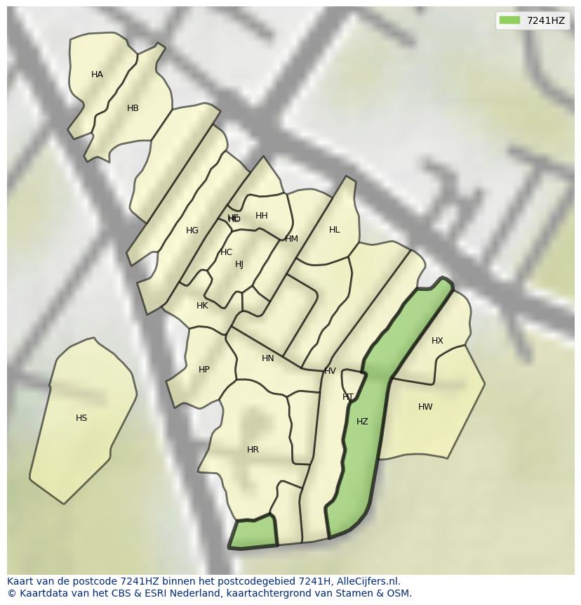 Afbeelding van het postcodegebied 7241 HZ op de kaart.