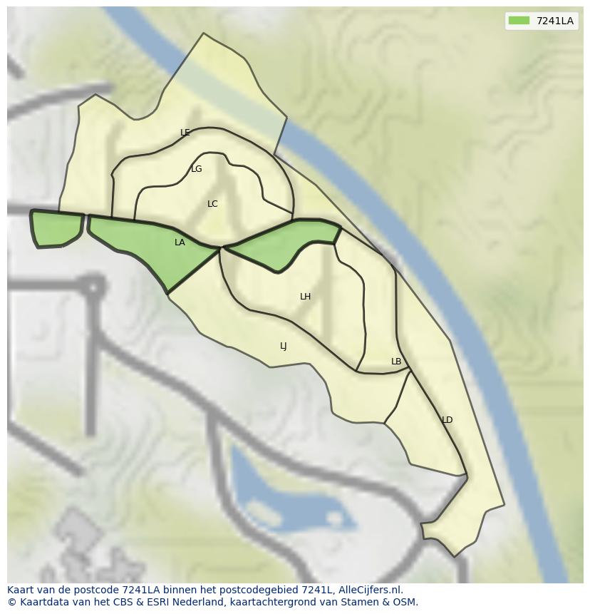 Afbeelding van het postcodegebied 7241 LA op de kaart.