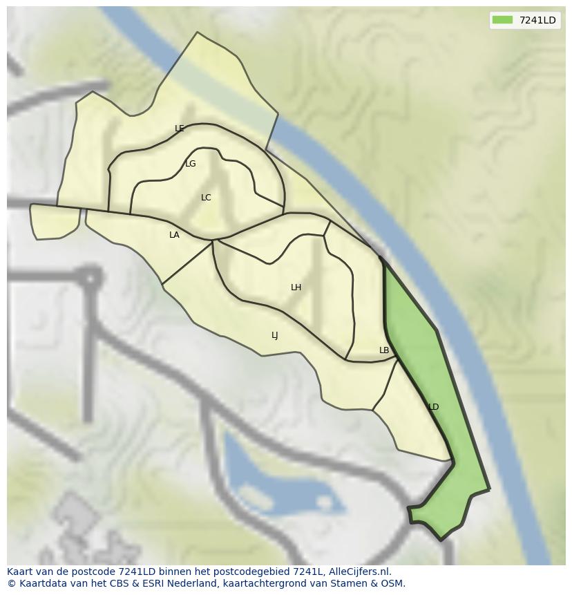 Afbeelding van het postcodegebied 7241 LD op de kaart.