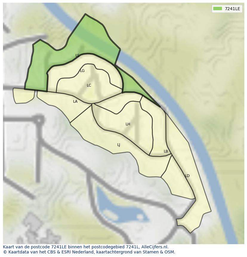 Afbeelding van het postcodegebied 7241 LE op de kaart.