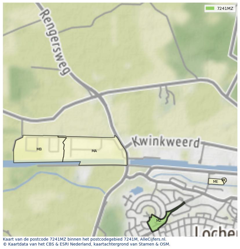 Afbeelding van het postcodegebied 7241 MZ op de kaart.