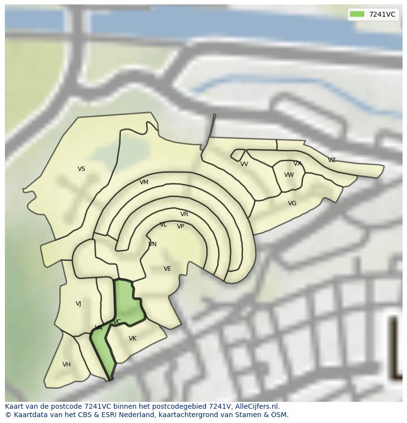 Afbeelding van het postcodegebied 7241 VC op de kaart.