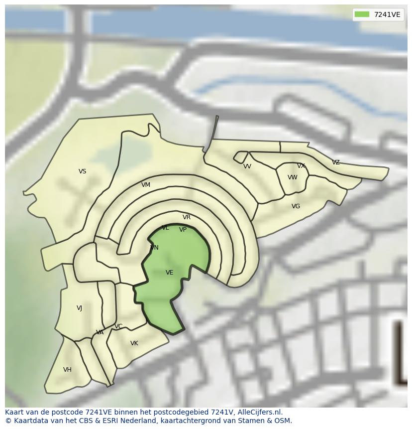 Afbeelding van het postcodegebied 7241 VE op de kaart.