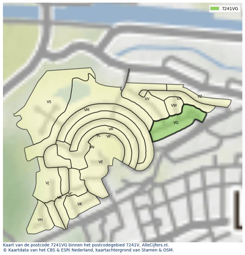 Afbeelding van het postcodegebied 7241 VG op de kaart.