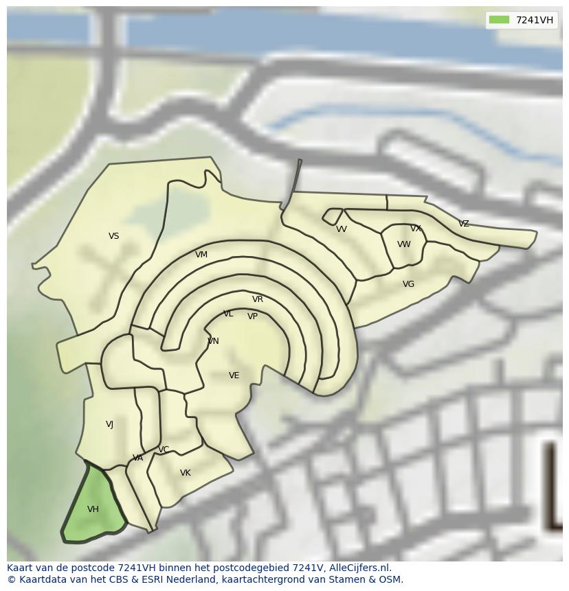 Afbeelding van het postcodegebied 7241 VH op de kaart.