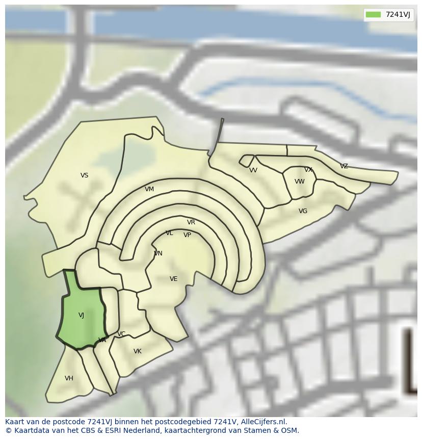 Afbeelding van het postcodegebied 7241 VJ op de kaart.