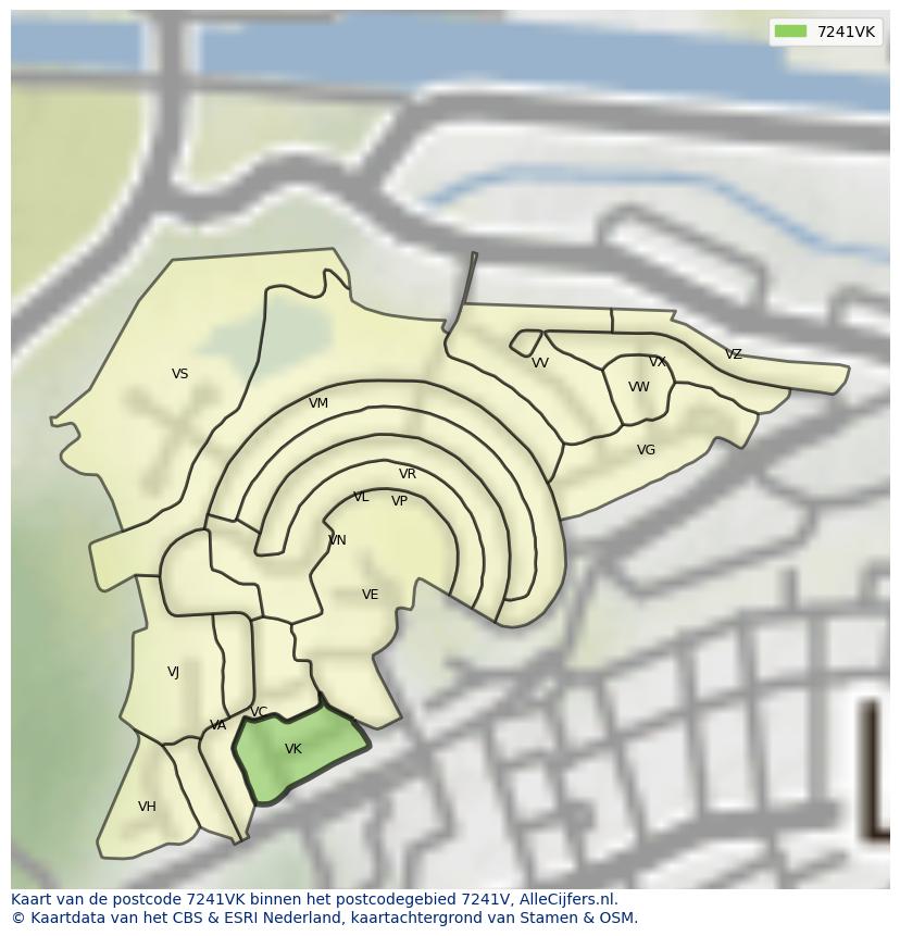 Afbeelding van het postcodegebied 7241 VK op de kaart.