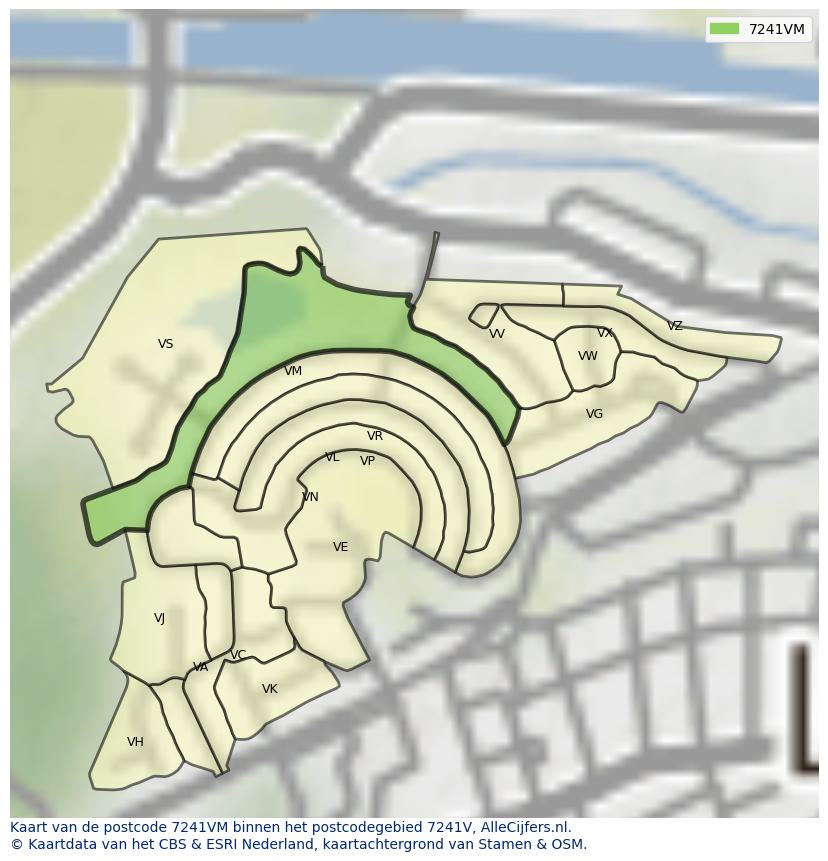 Afbeelding van het postcodegebied 7241 VM op de kaart.