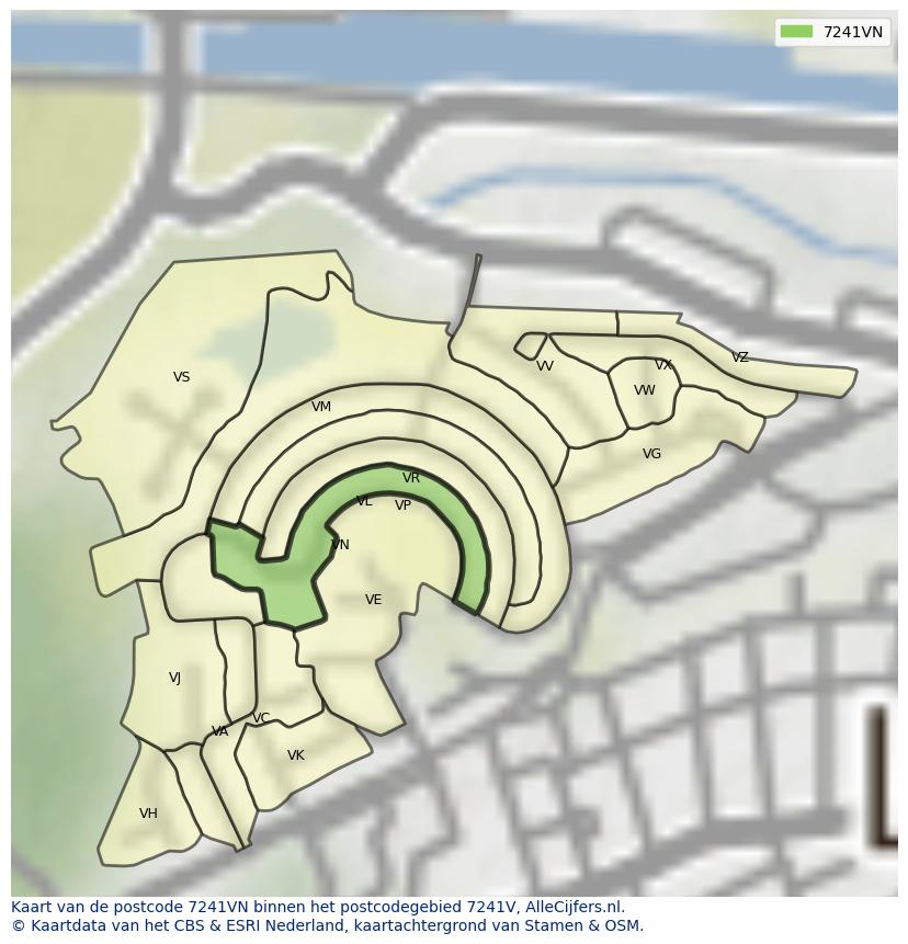 Afbeelding van het postcodegebied 7241 VN op de kaart.