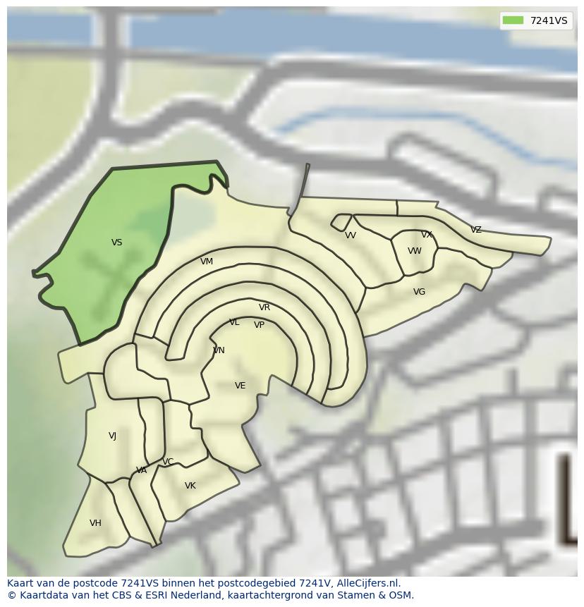 Afbeelding van het postcodegebied 7241 VS op de kaart.