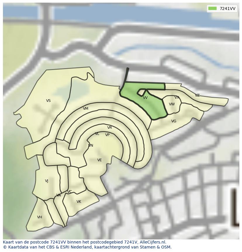 Afbeelding van het postcodegebied 7241 VV op de kaart.