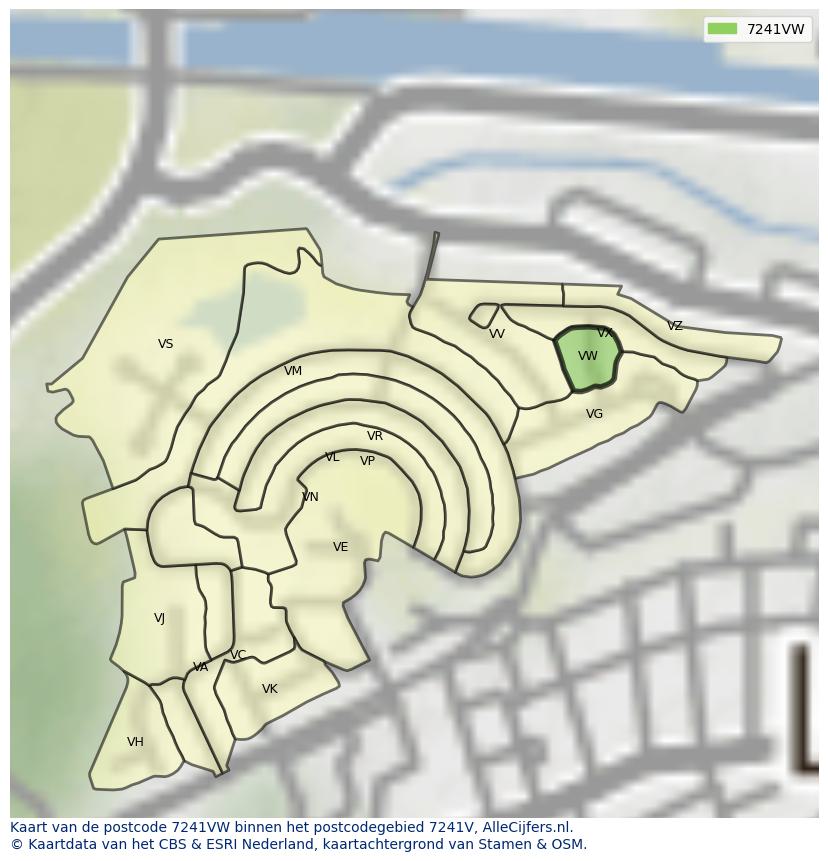 Afbeelding van het postcodegebied 7241 VW op de kaart.