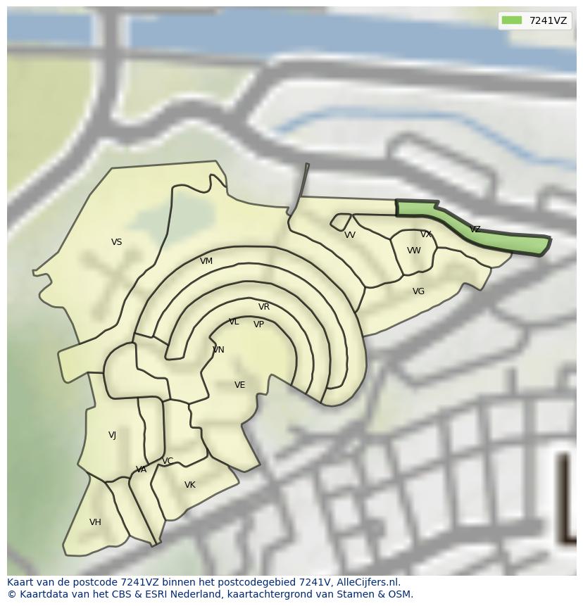 Afbeelding van het postcodegebied 7241 VZ op de kaart.