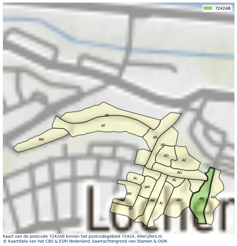 Afbeelding van het postcodegebied 7242 AB op de kaart.