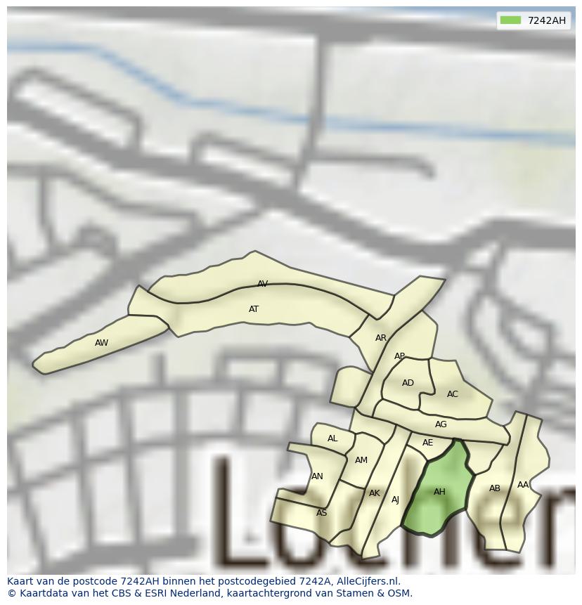 Afbeelding van het postcodegebied 7242 AH op de kaart.