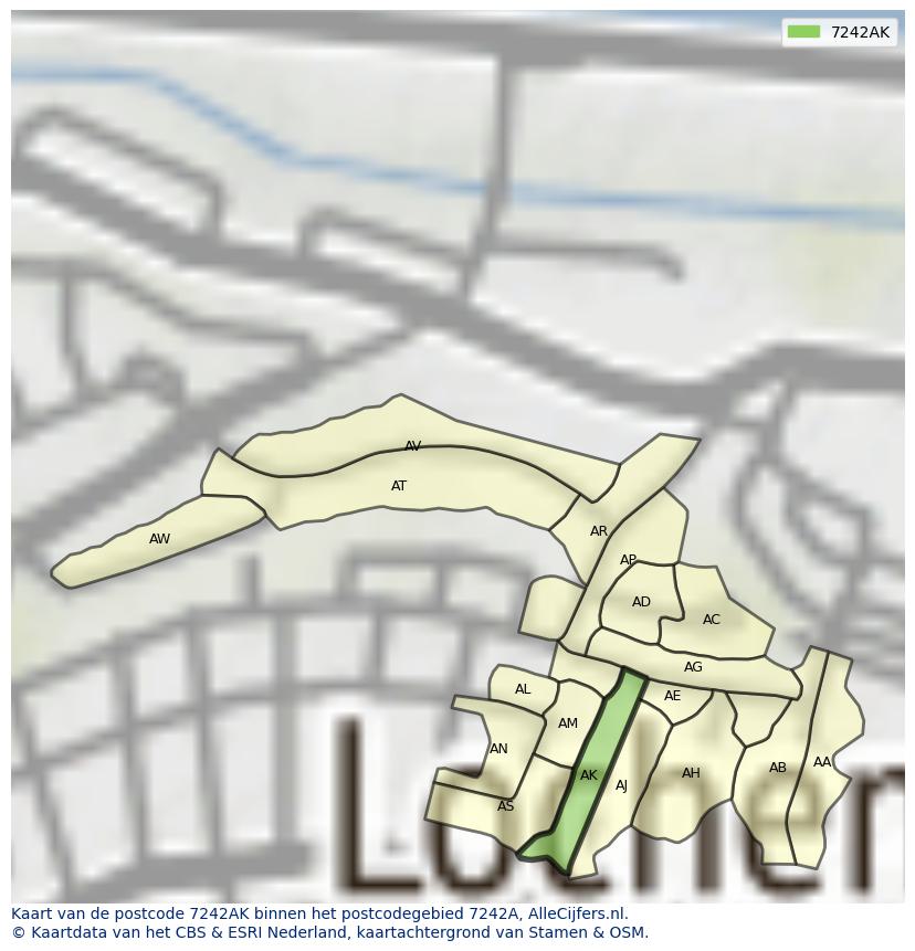 Afbeelding van het postcodegebied 7242 AK op de kaart.