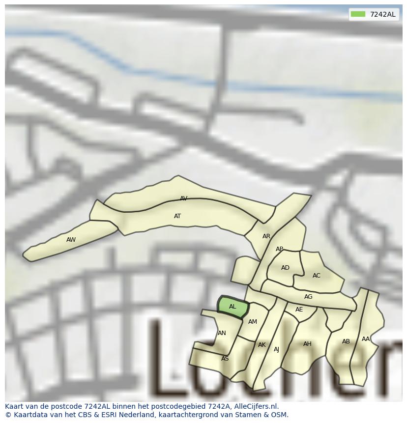 Afbeelding van het postcodegebied 7242 AL op de kaart.