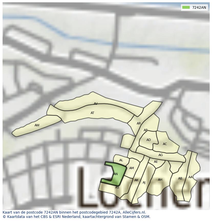 Afbeelding van het postcodegebied 7242 AN op de kaart.
