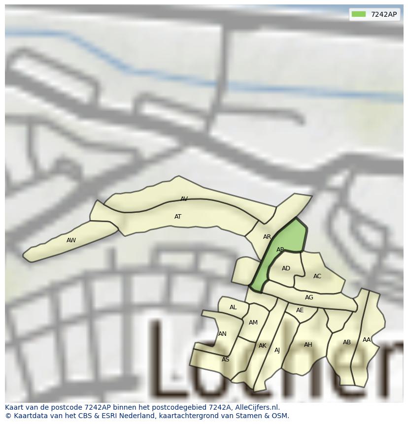 Afbeelding van het postcodegebied 7242 AP op de kaart.