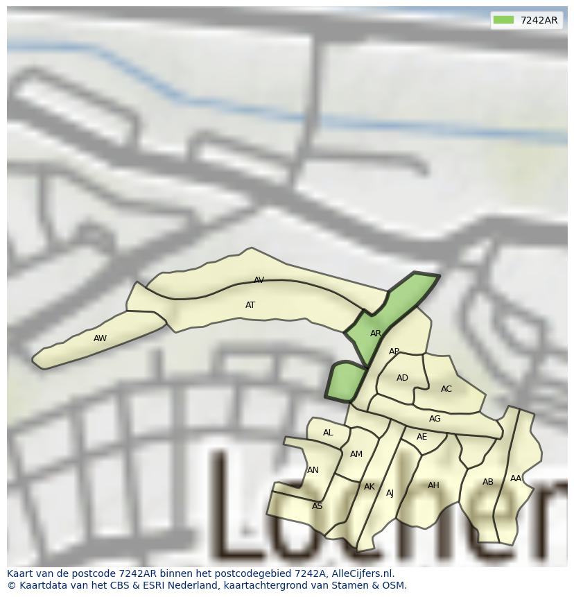 Afbeelding van het postcodegebied 7242 AR op de kaart.