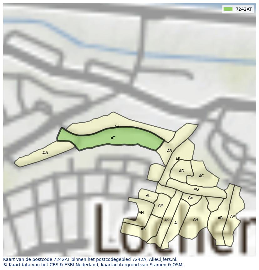 Afbeelding van het postcodegebied 7242 AT op de kaart.