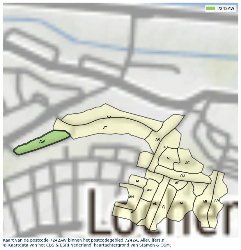 Afbeelding van het postcodegebied 7242 AW op de kaart.