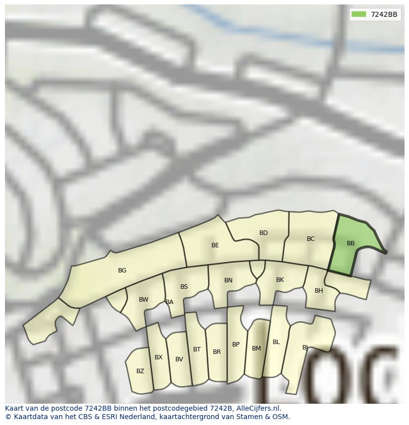 Afbeelding van het postcodegebied 7242 BB op de kaart.