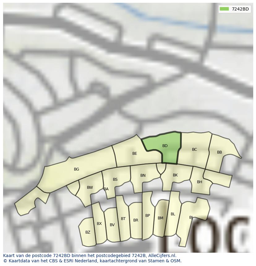 Afbeelding van het postcodegebied 7242 BD op de kaart.