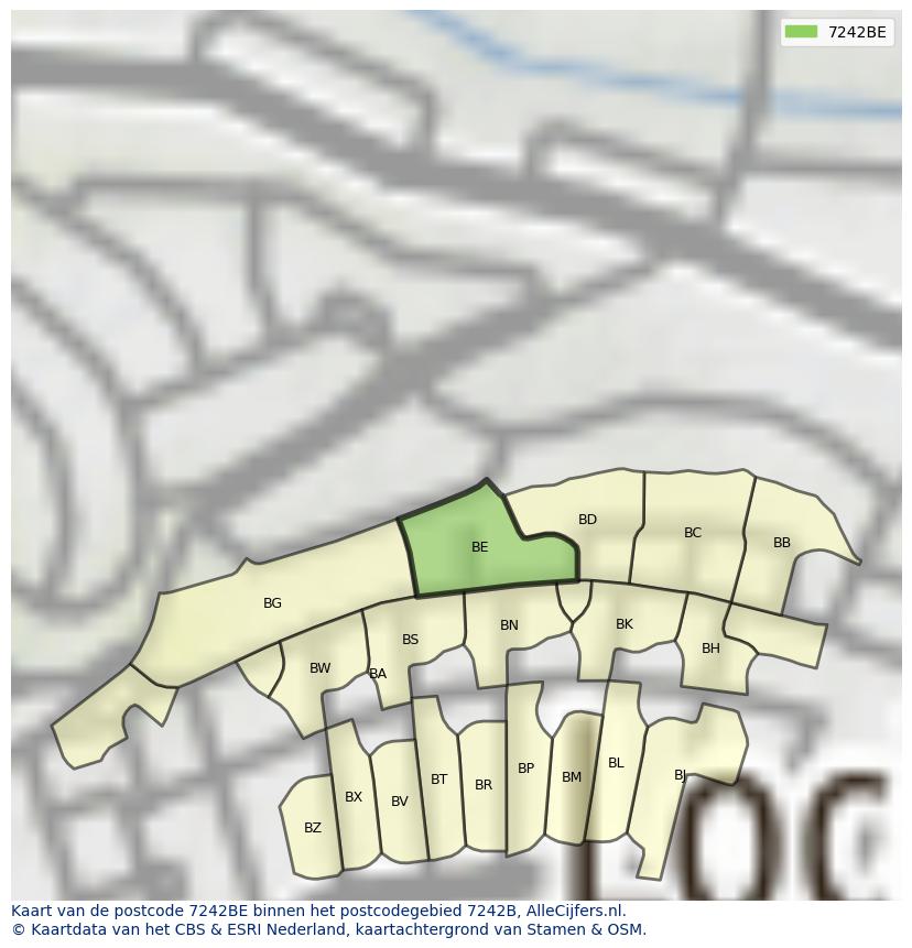Afbeelding van het postcodegebied 7242 BE op de kaart.
