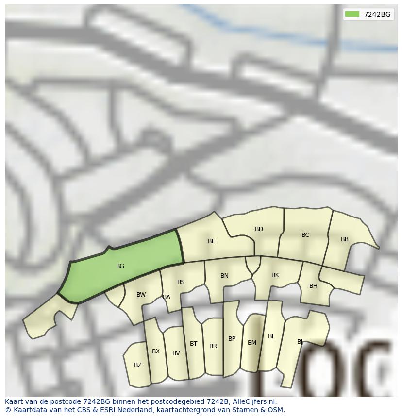 Afbeelding van het postcodegebied 7242 BG op de kaart.