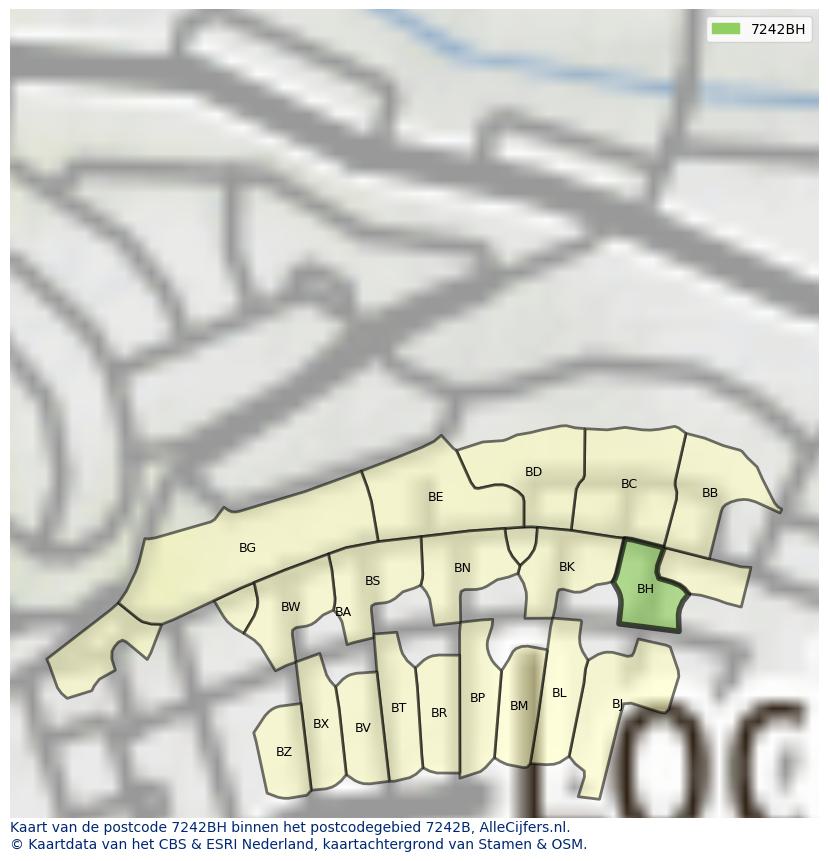 Afbeelding van het postcodegebied 7242 BH op de kaart.