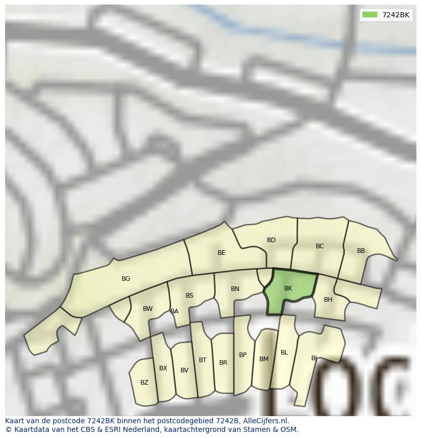Afbeelding van het postcodegebied 7242 BK op de kaart.