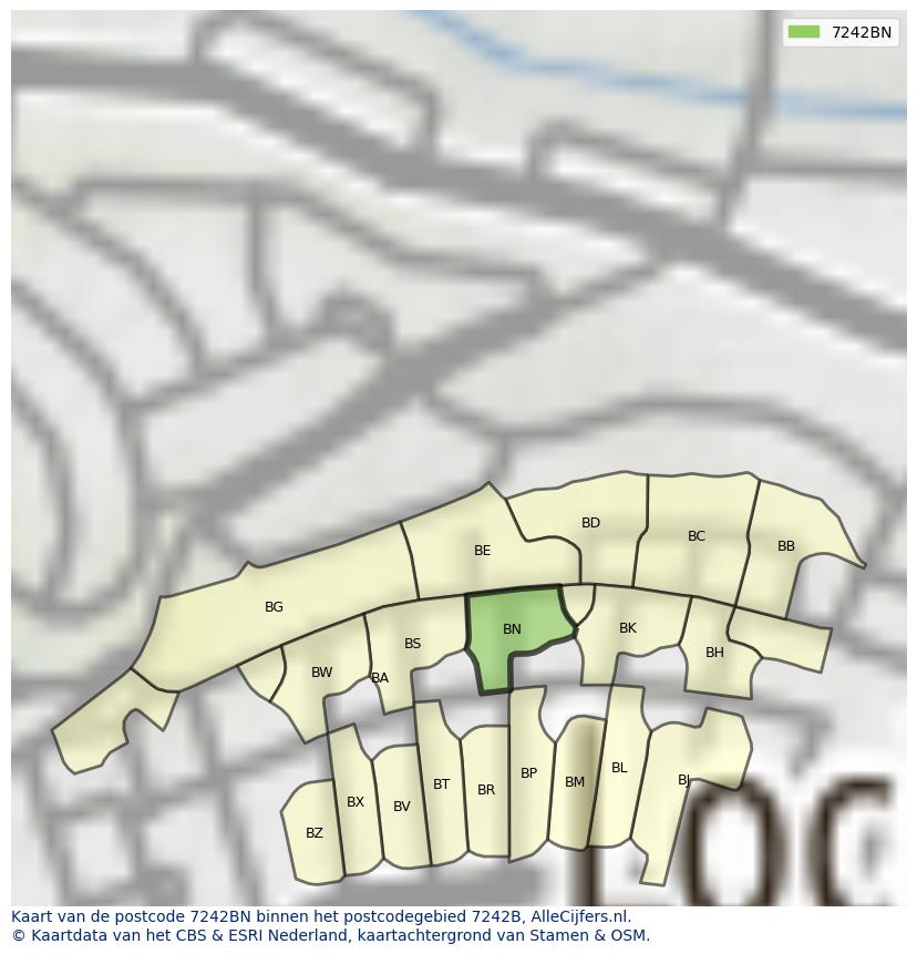 Afbeelding van het postcodegebied 7242 BN op de kaart.
