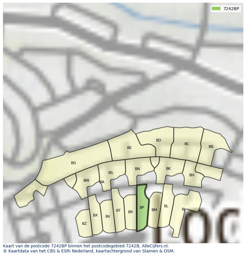 Afbeelding van het postcodegebied 7242 BP op de kaart.
