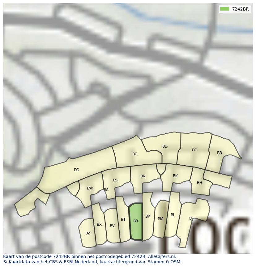 Afbeelding van het postcodegebied 7242 BR op de kaart.