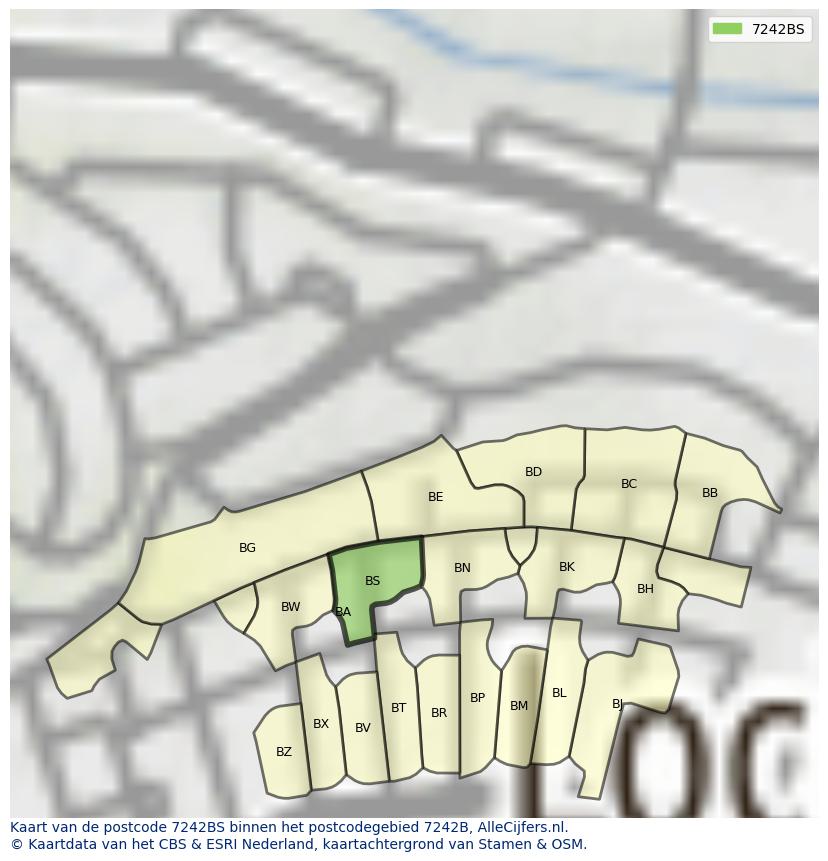 Afbeelding van het postcodegebied 7242 BS op de kaart.
