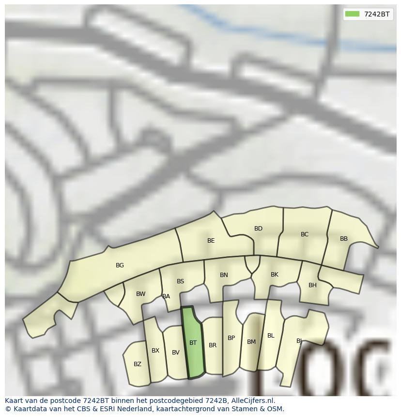 Afbeelding van het postcodegebied 7242 BT op de kaart.