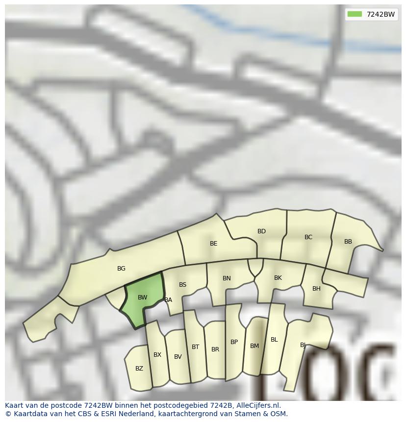 Afbeelding van het postcodegebied 7242 BW op de kaart.