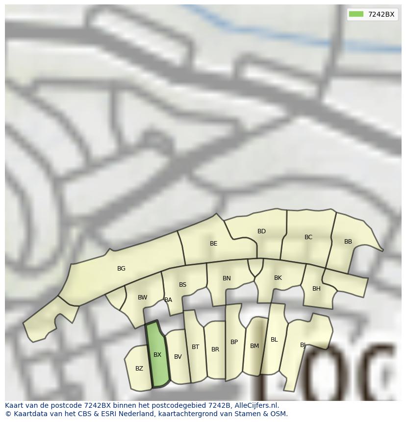 Afbeelding van het postcodegebied 7242 BX op de kaart.