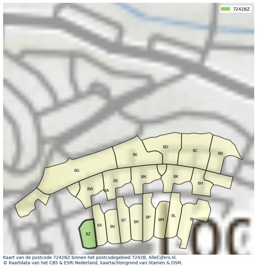 Afbeelding van het postcodegebied 7242 BZ op de kaart.