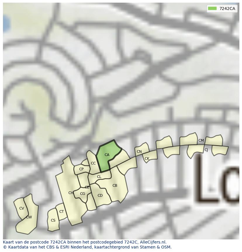 Afbeelding van het postcodegebied 7242 CA op de kaart.