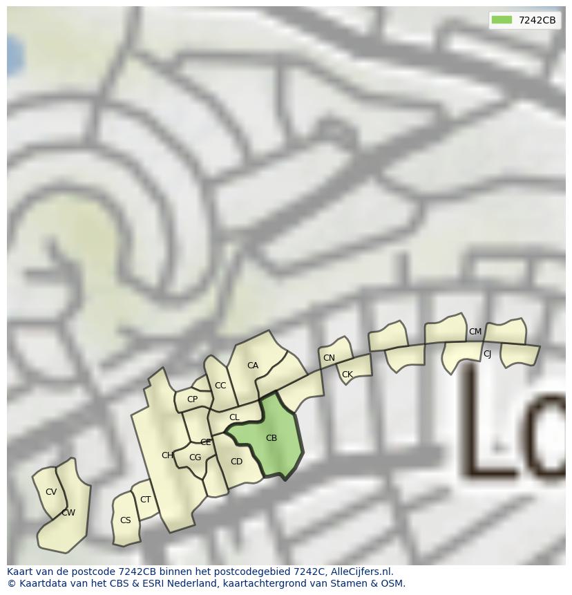 Afbeelding van het postcodegebied 7242 CB op de kaart.